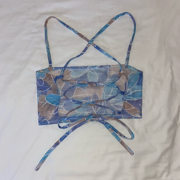 HANDMADE Blue Lace Up Crop Top - Picture 2 of 2